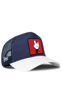 Cordura White & Navy Trucker Hat with Finger Patch - BlackBork