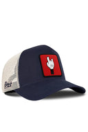 Navy & Beige Trucker Hat with Finger Patch - BlackBork
