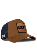 Camel & Navy Trucker Hat with Rock Patch - BlackBork