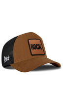 Camel & Black Trucker Hat with Rock Patch - BlackBork