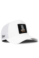 White Trucker Hat with See You Later Never Patch - BlackBork