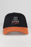 see you later never logolu kiremit-siyah trucker sapka