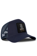 Navy Trucker Hat with See You Later Never Patch - BlackBork
