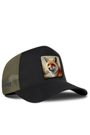 Black & Khaki Trucker Hat with Fox Patch - BlackBork