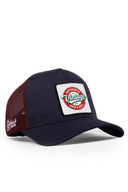 vintage logolu lacivert-bordo trucker sapka