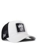 wake up logolu beyaz-siyah trucker sapka