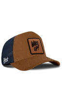 Camel & Navy Trucker Hat with Wake Up Patch - BlackBork