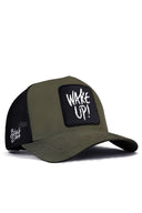 wake up logolu haki-siyah trucker sapka