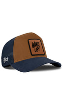 Navy & Camel Trucker Hat with Wake Up Patch - BlackBork