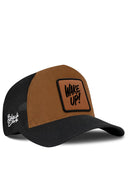 Black & Camel Trucker Hat with Wake Up Patch - BlackBork