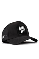 wake up logolu siyah cordura trucker sapka