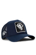 Navy Trucker Hat with X Fashion Rose Patch
