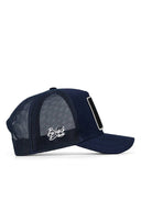Navy Trucker Hat with X Fashion Rose Patch