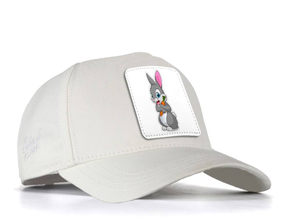 Gorra de béisbol blanca BlackBork y parche de conejito V1